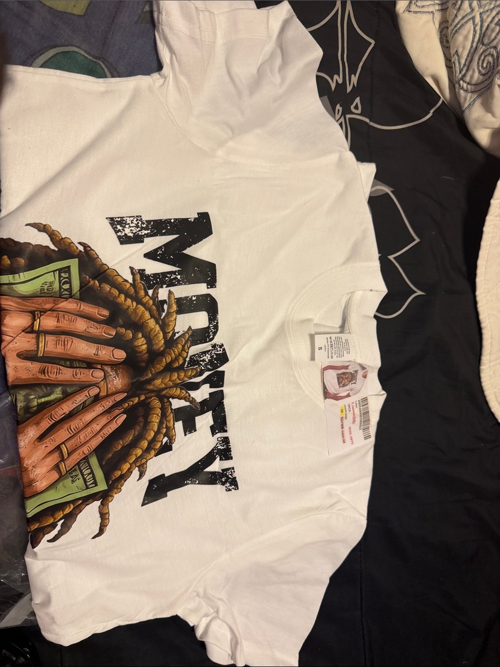 White Graphic Kids T-Shirt with 'Money' Print